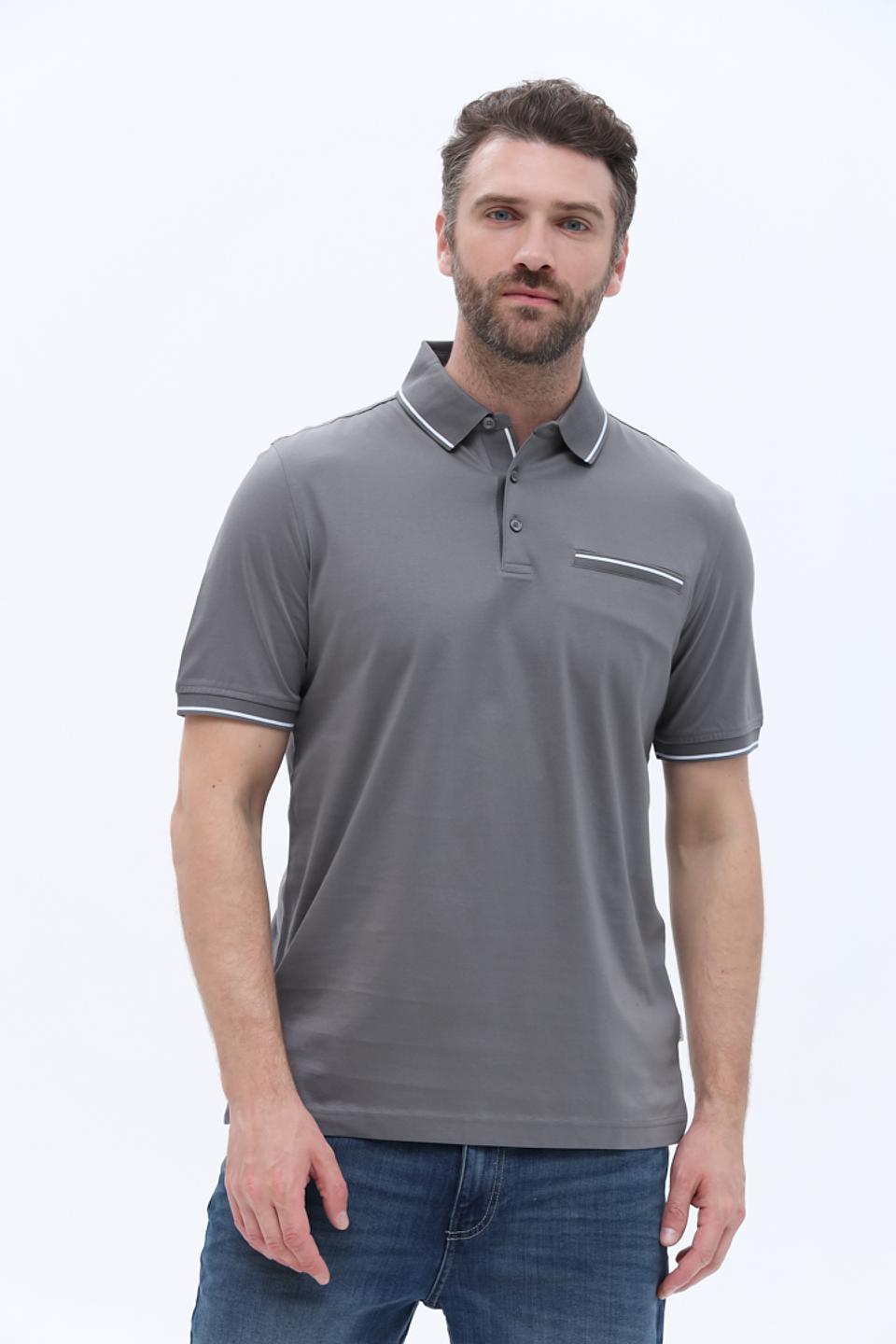 Поло Bugatti серый с белой отделкой