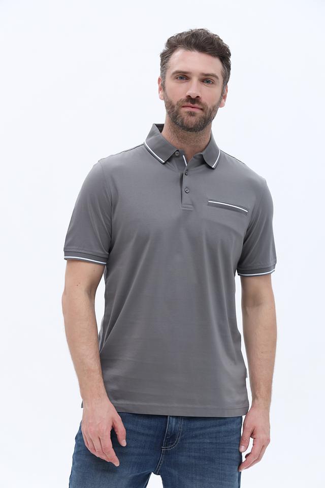 Поло Bugatti серый с белой отделкой