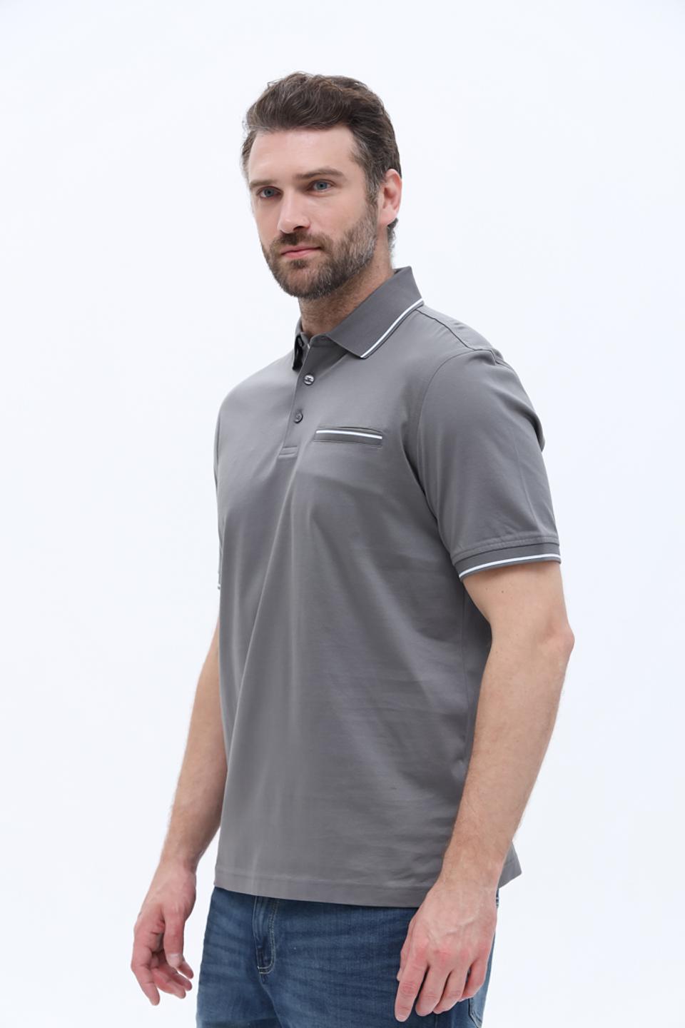 Поло Bugatti серый с белой отделкой