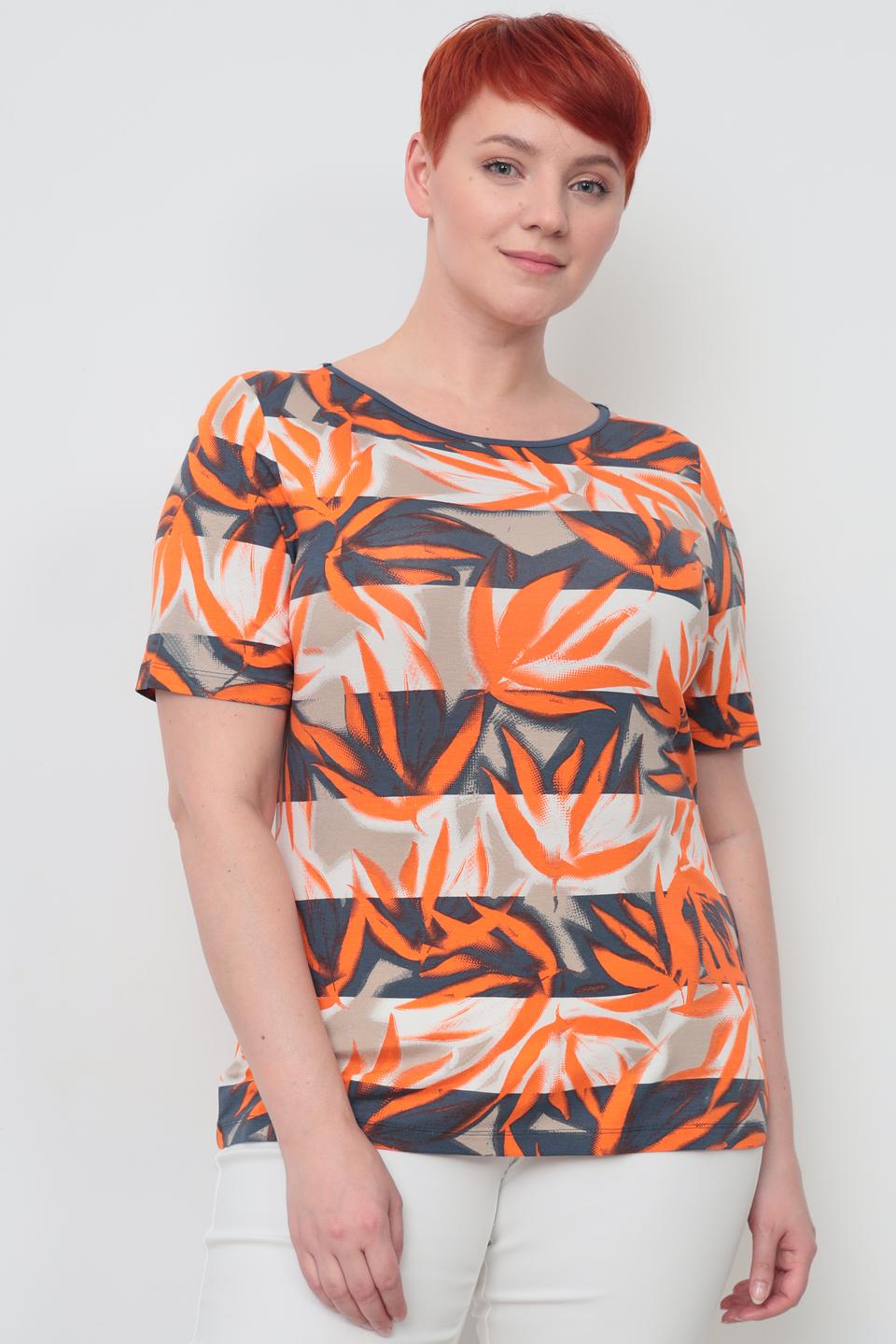 Футболка Lebek с принтом листья оранжевый