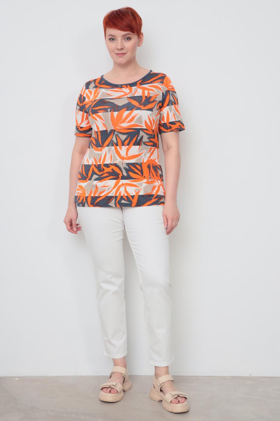 Футболка Lebek с принтом листья оранжевый