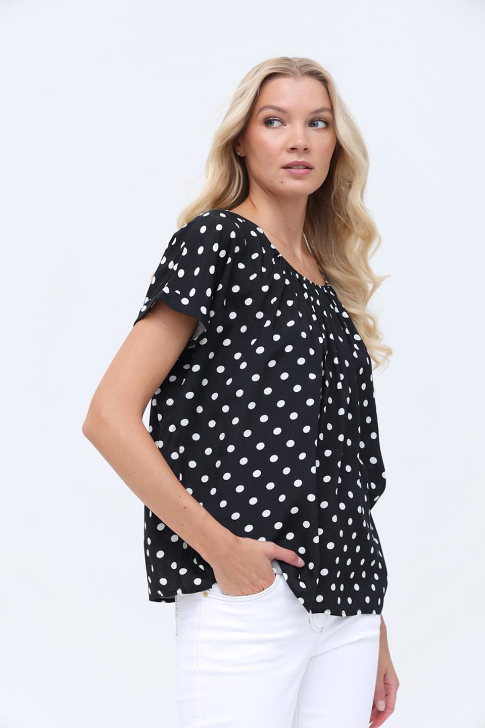 Блуза Just Valeri в горошек чёрная