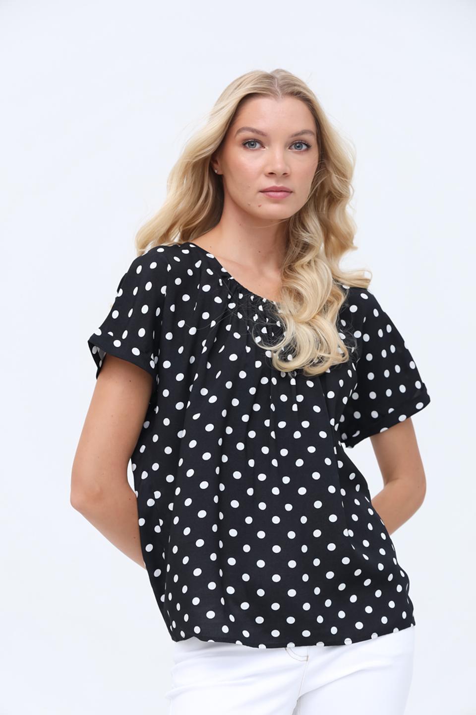 Блуза Just Valeri в горошек чёрная