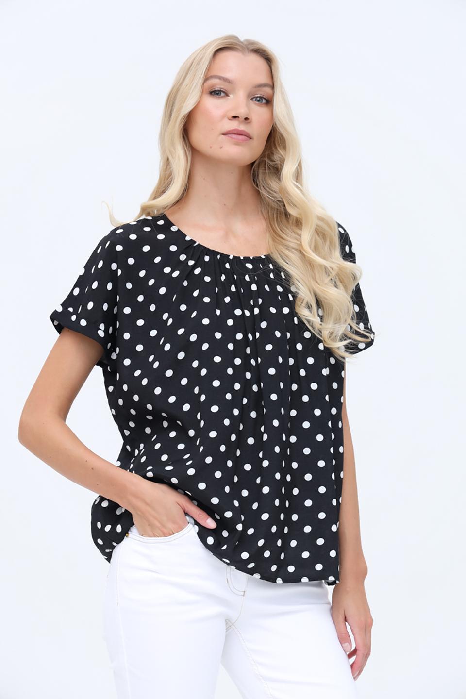 Блуза Just Valeri в горошек чёрная