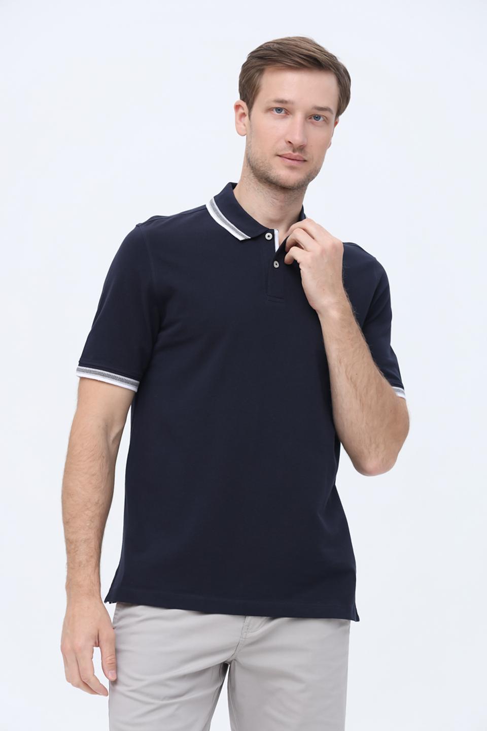 Поло Bugatti темно-синее с белой отделкой