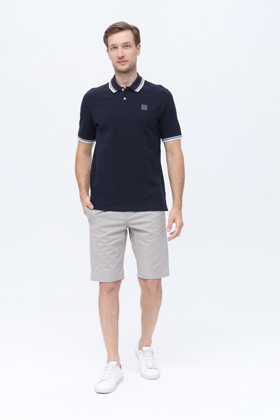 Поло Bugatti темно-синее с белой отделкой