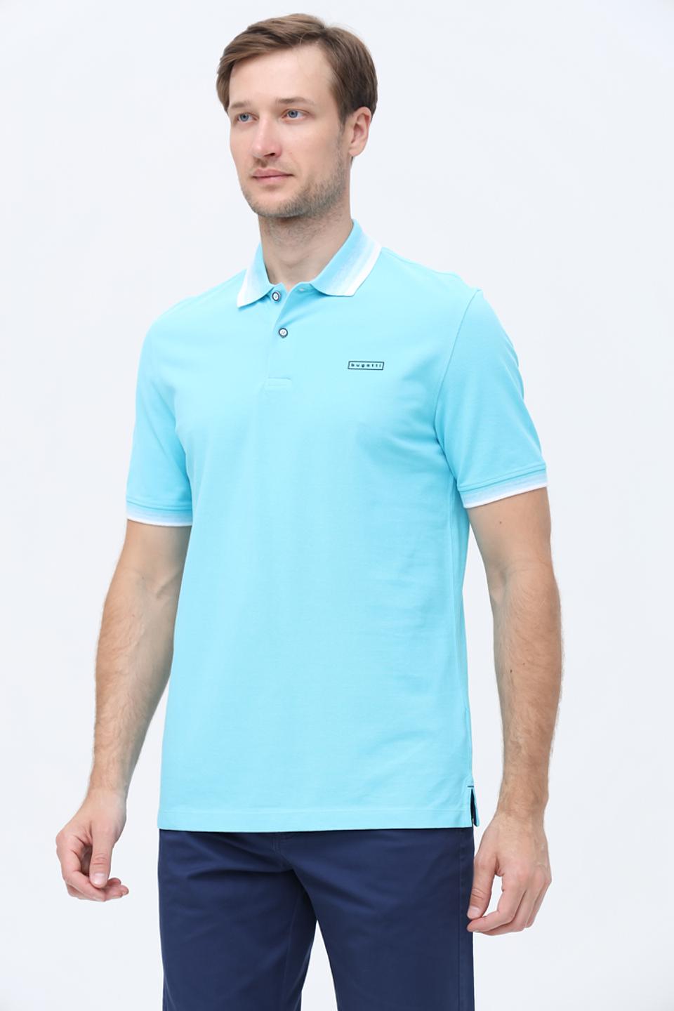 Поло Bugatti голубое с белой отделкой