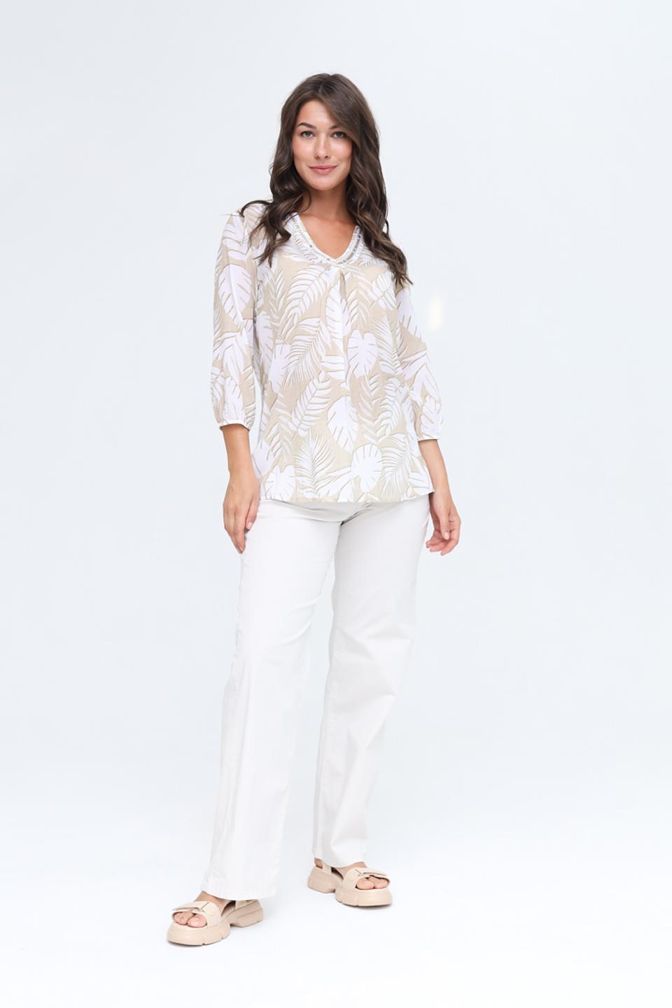 Блуза SE Stenau с листьями бежевый