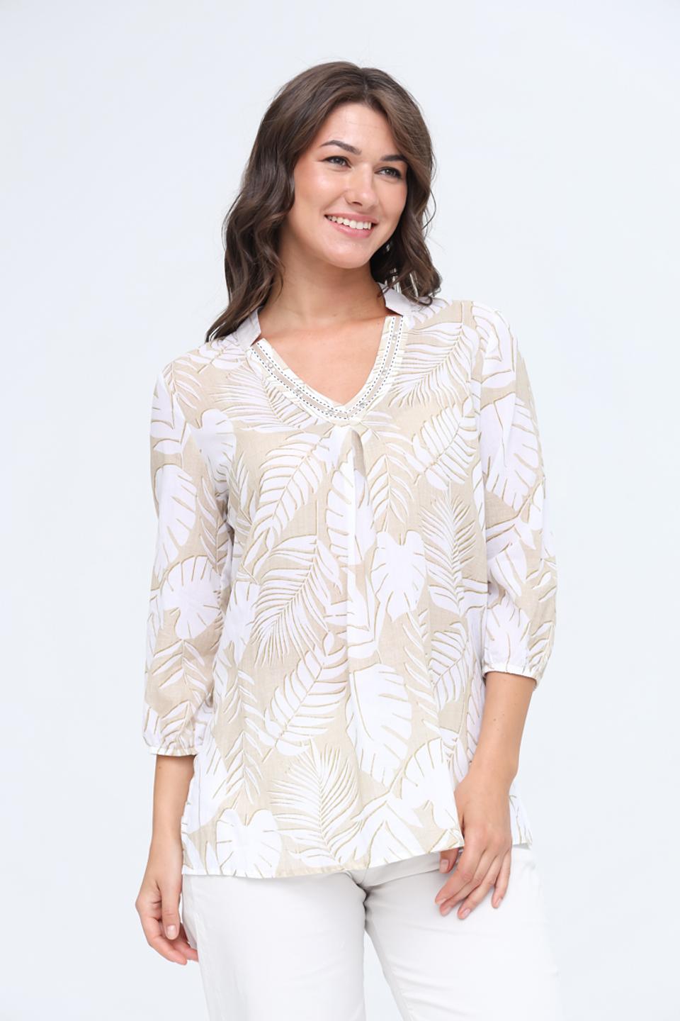 Блуза SE Stenau с листьями бежевый