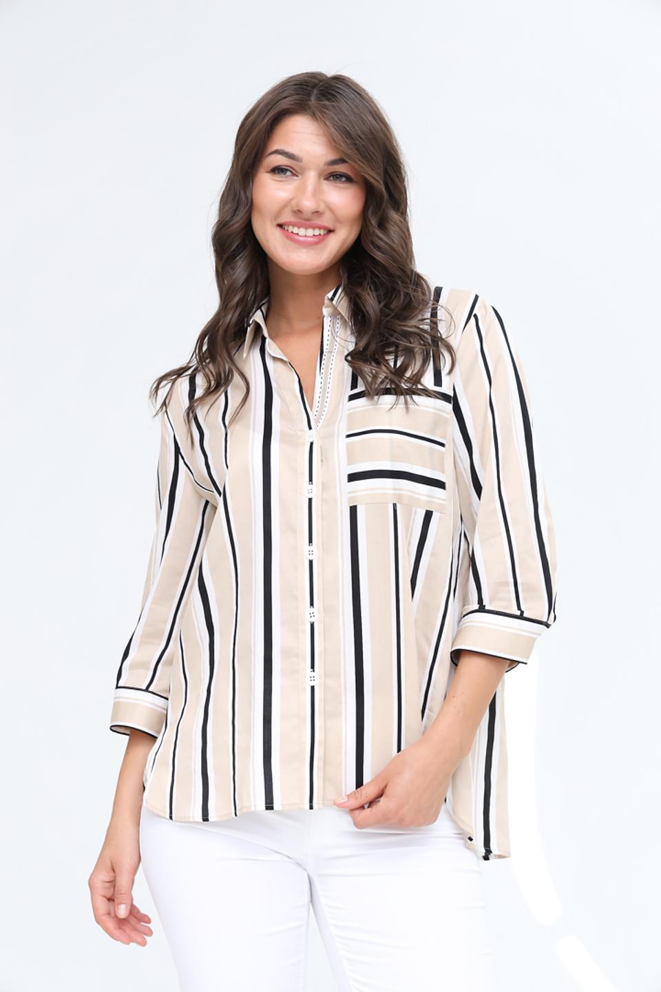 Рубашка SE Stenau в полоску бежевая