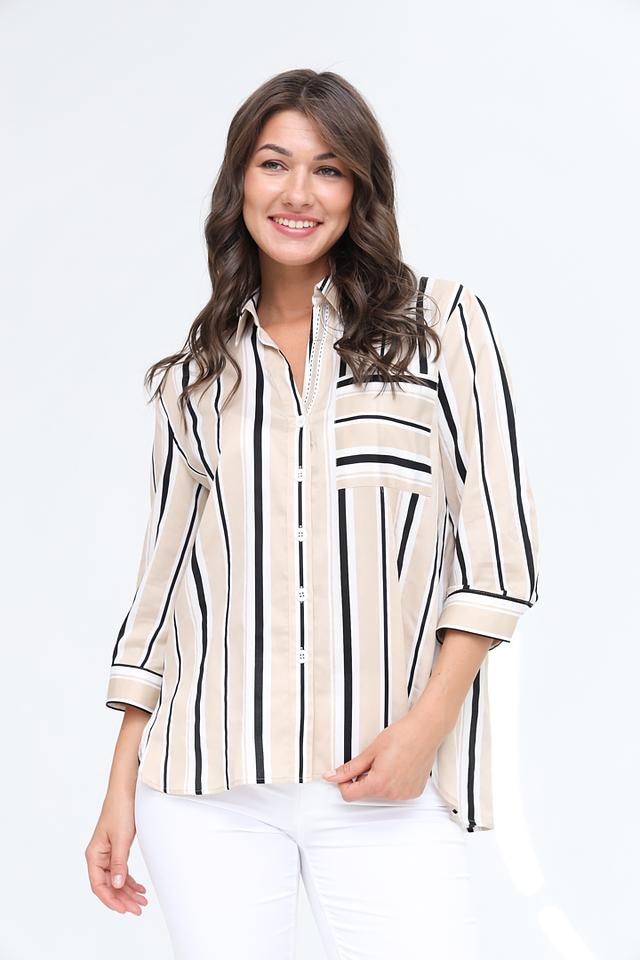 Рубашка SE Stenau в полоску бежевая