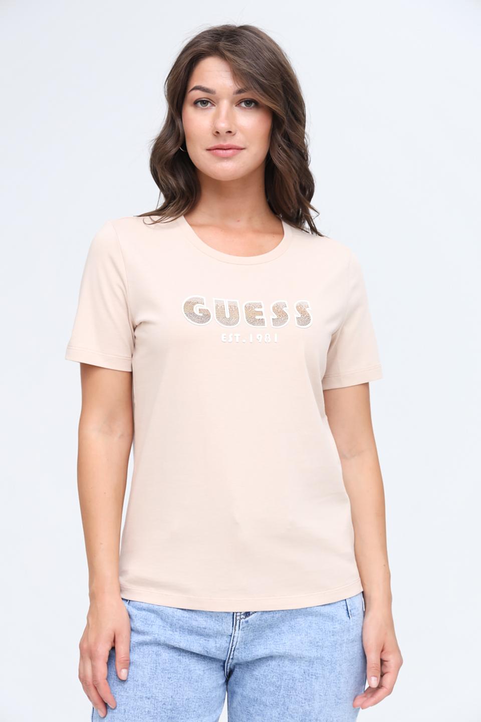 Футболка Guess логотип бежевый