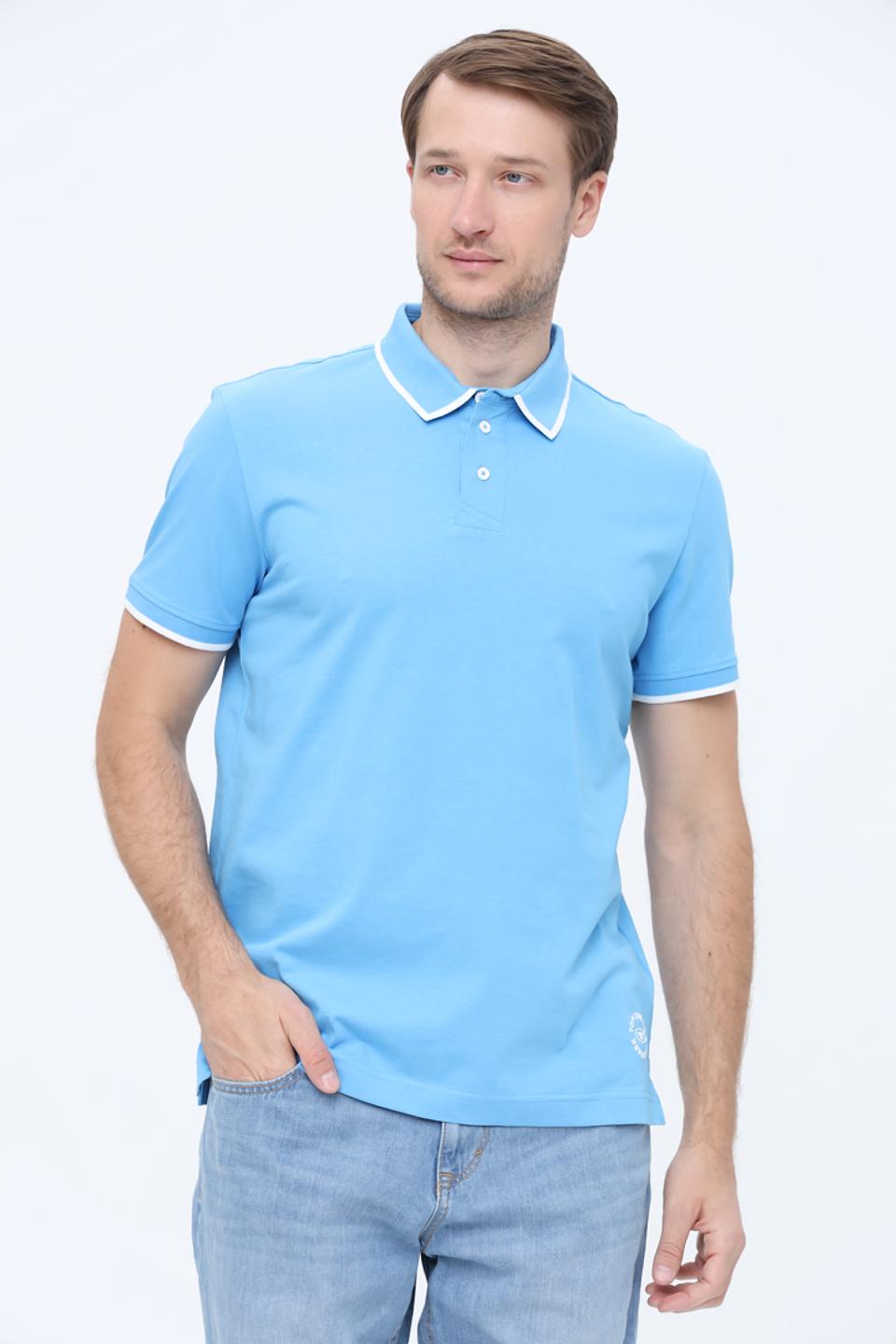 Поло Tom Tailor голубое с белой отделкой