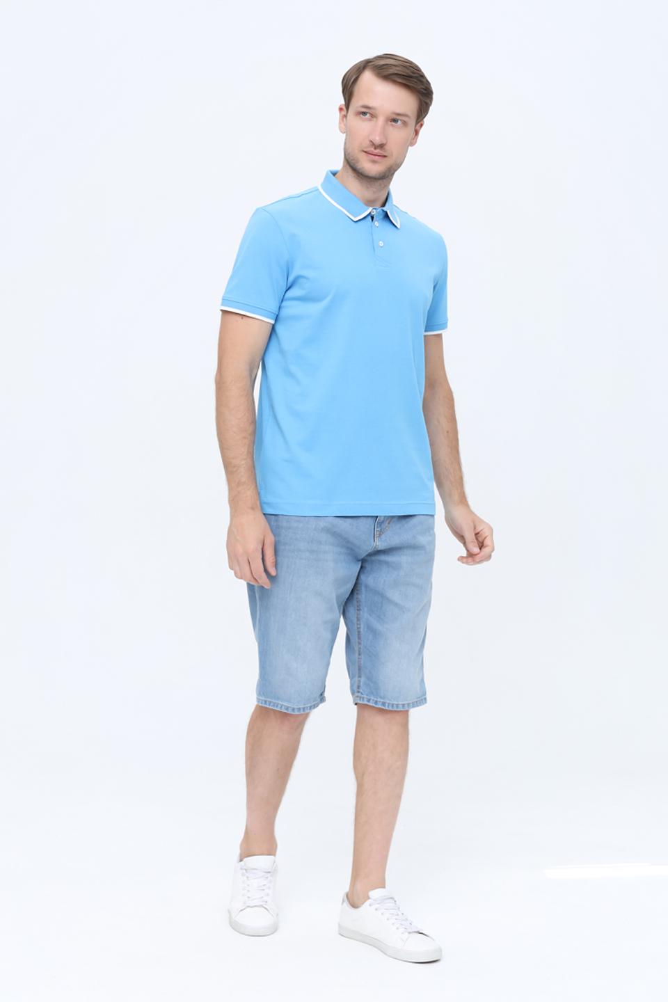 Поло Tom Tailor голубое с белой отделкой