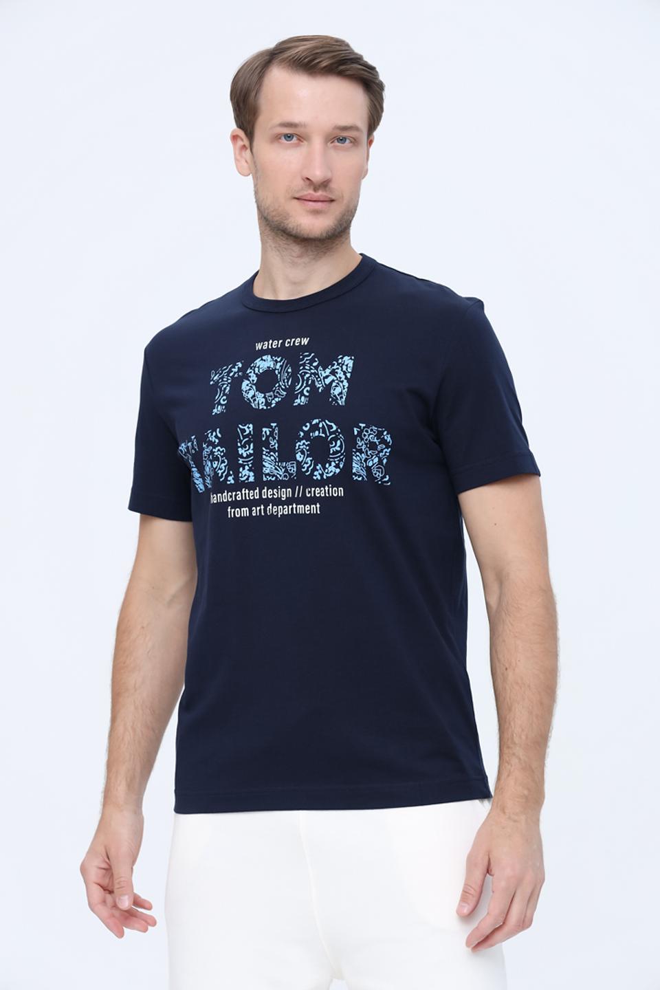 Футболка Tom Tailor с принтом темно-синяя