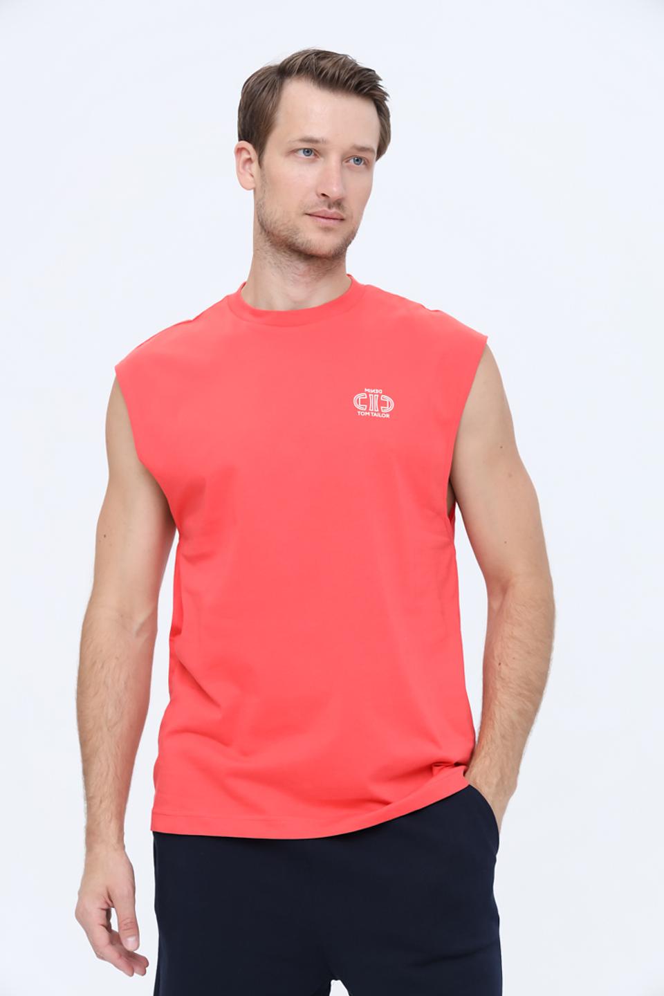 Футболка Tom Tailor без рукавов кораллового цвета с принтом
