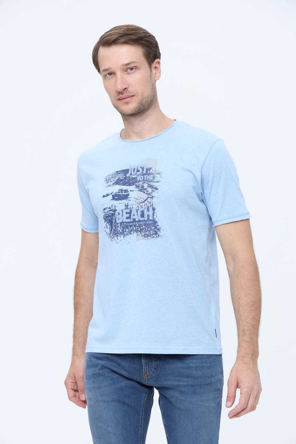Футболка Pioneer с принтом голубая