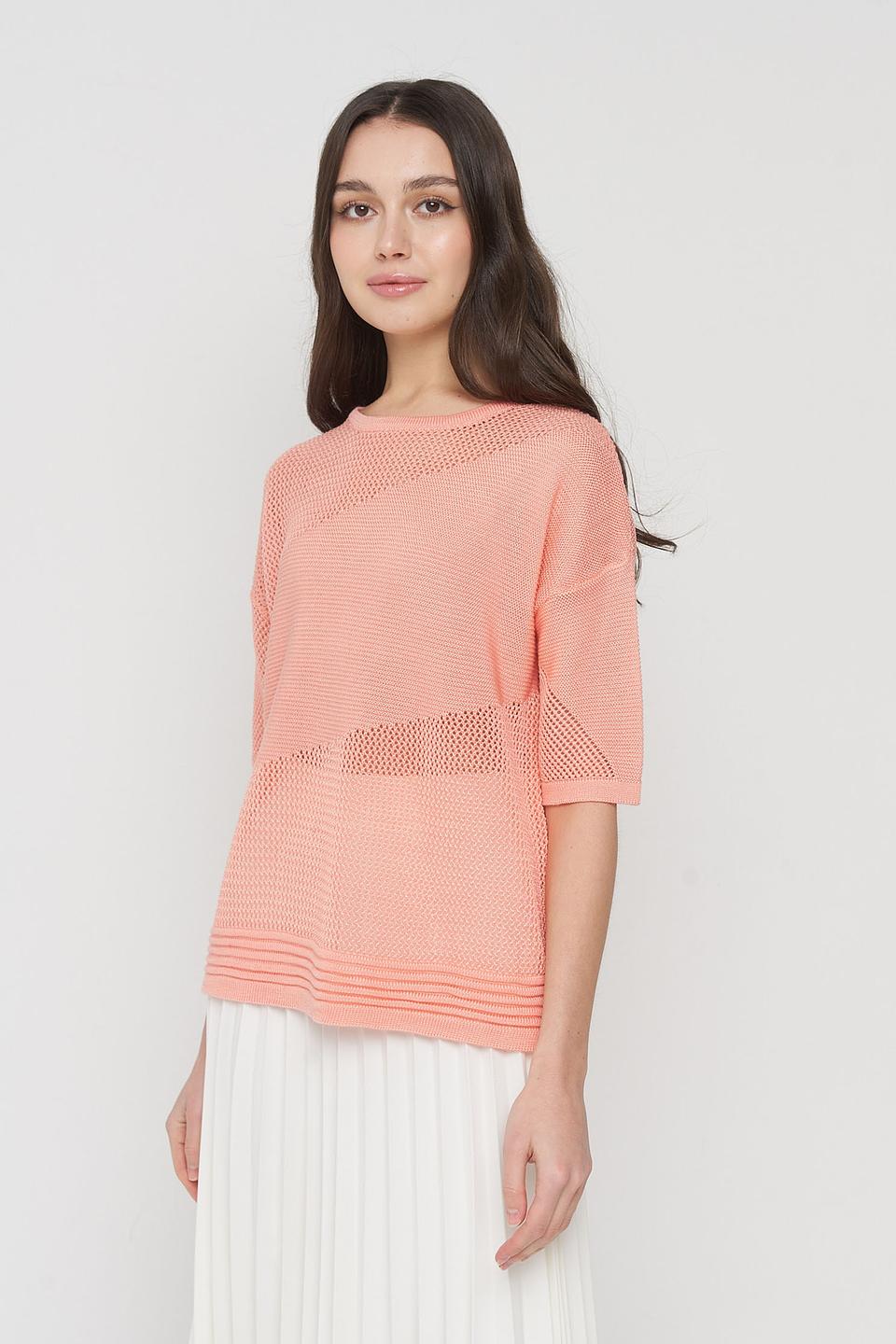 Джемпер VAY персиковый ажурный