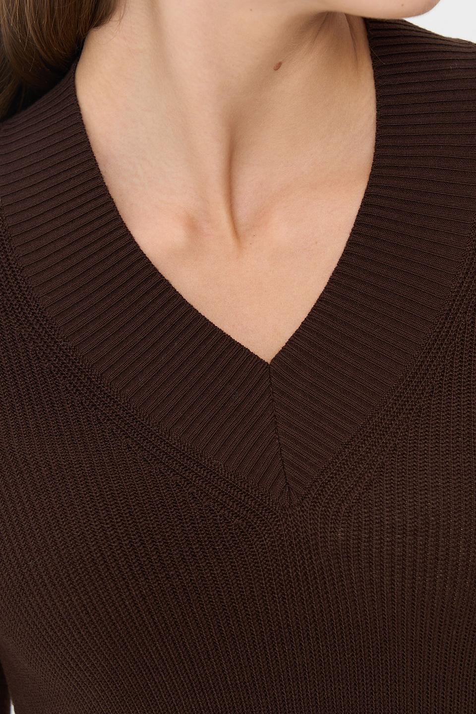 Джемпер VAY с V-образным вырезом коричневый