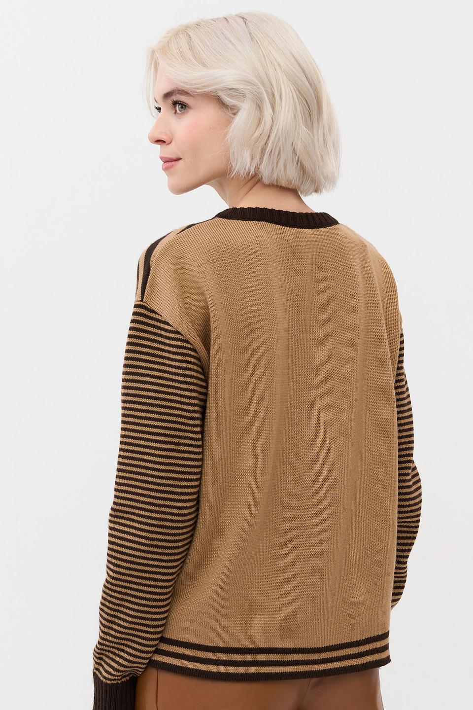 Джемпер BE YOU в полоску с котиками коричневый