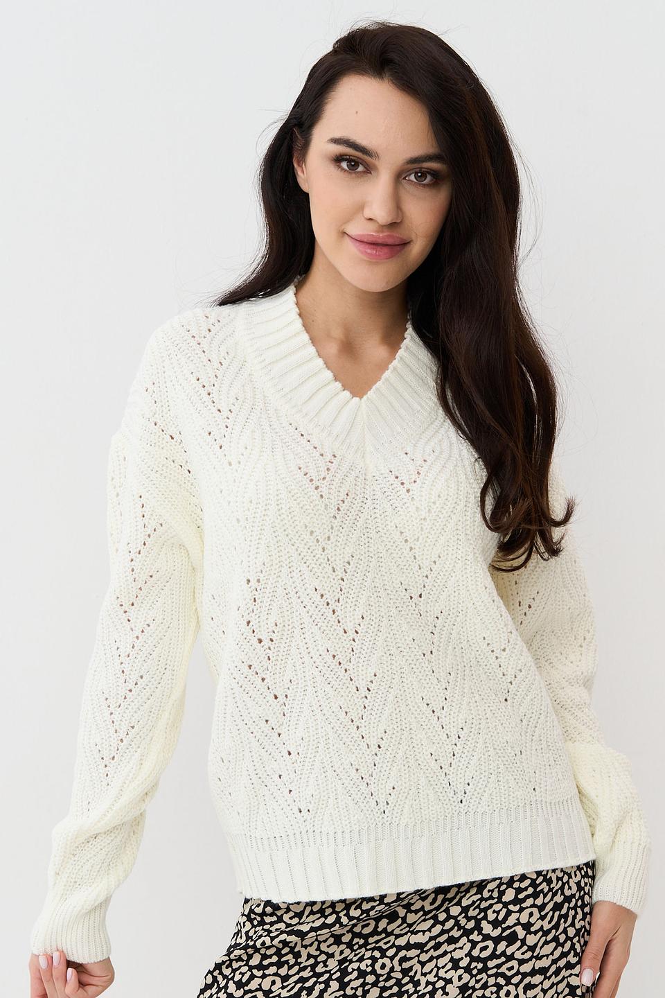 Джемпер NEWVAY с V-образным вырезом молочный