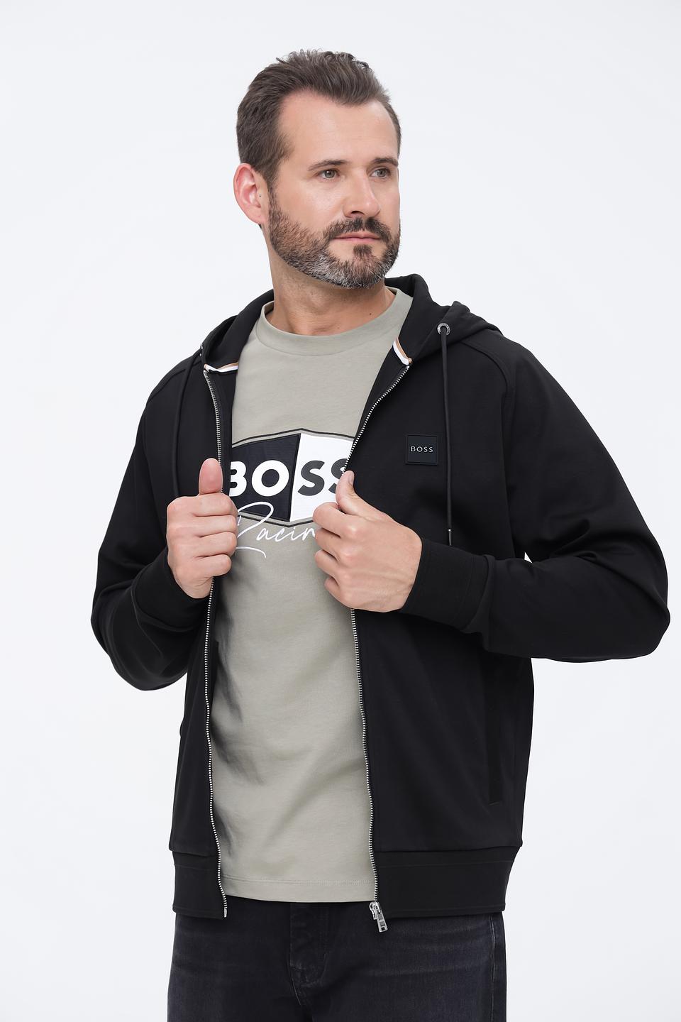 Кардиган Boss Black чёрный с капюшоном