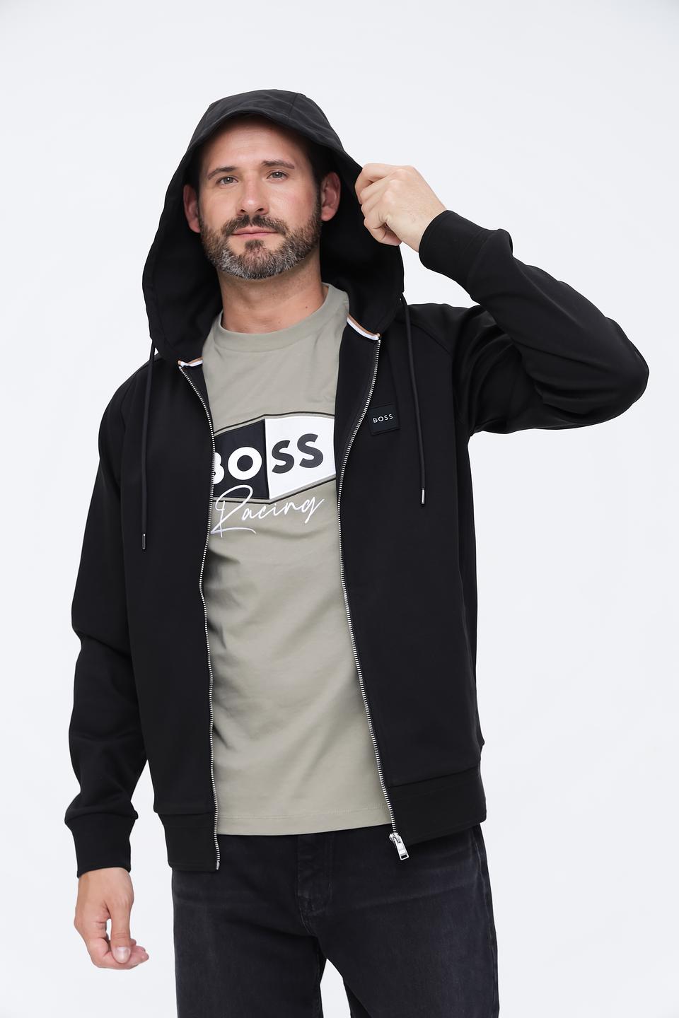 Кардиган Boss Black чёрный с капюшоном