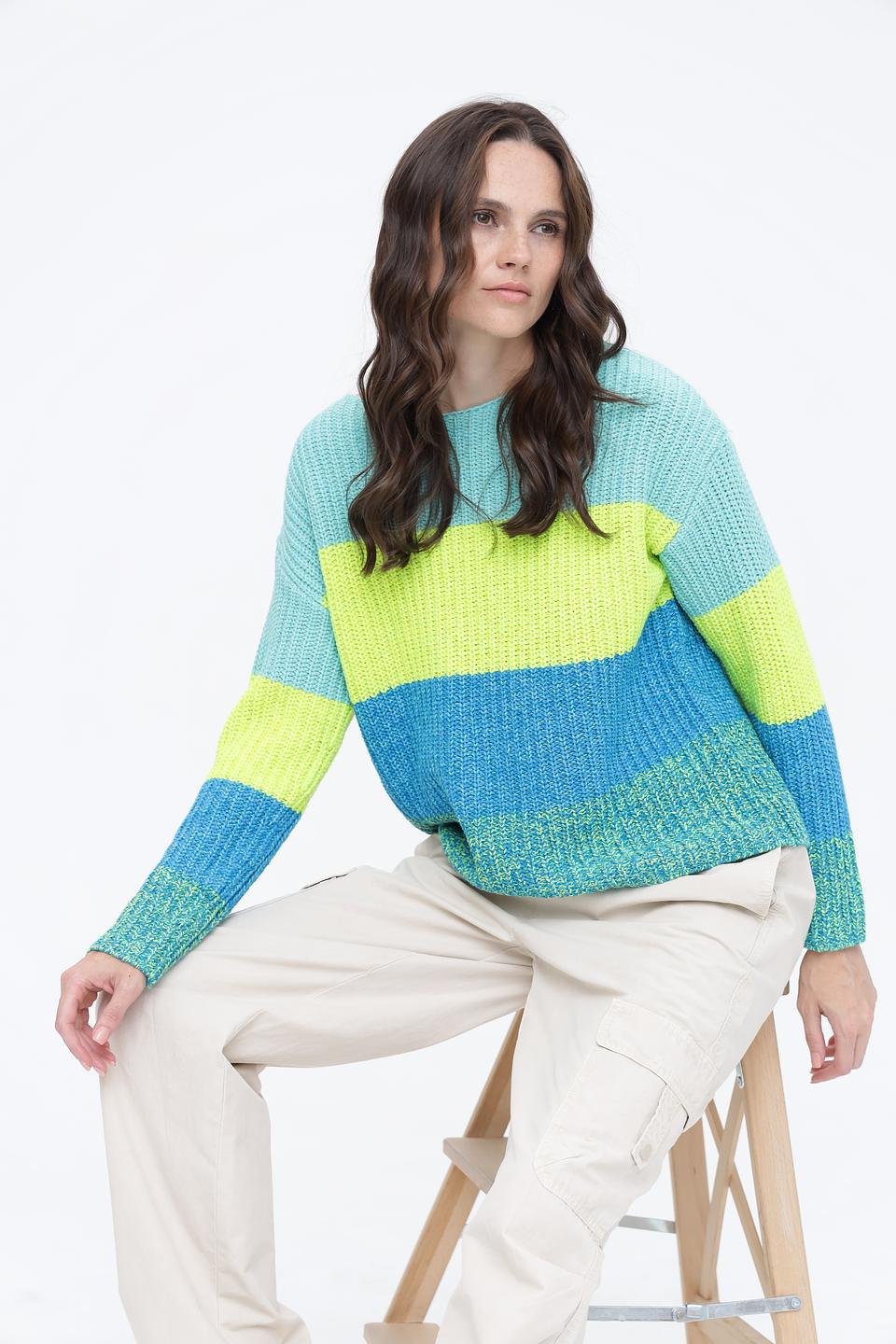 Пуловер Oui в полоску бирюзовый