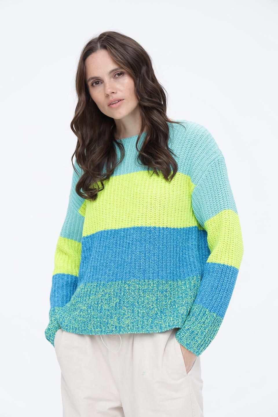 Пуловер Oui в полоску бирюзовый