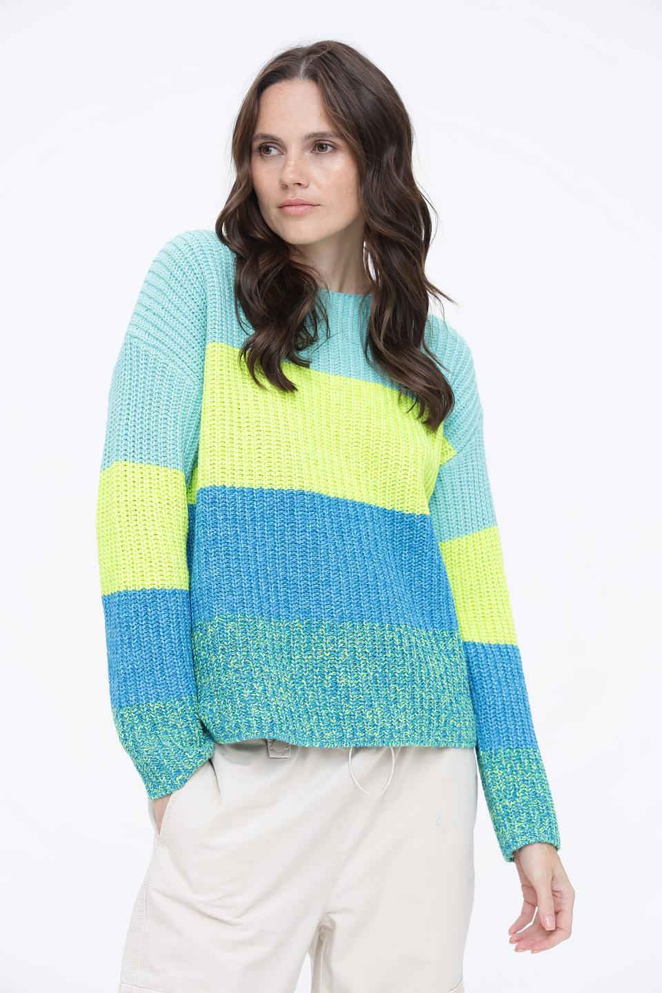 Пуловер Oui в полоску бирюзовый