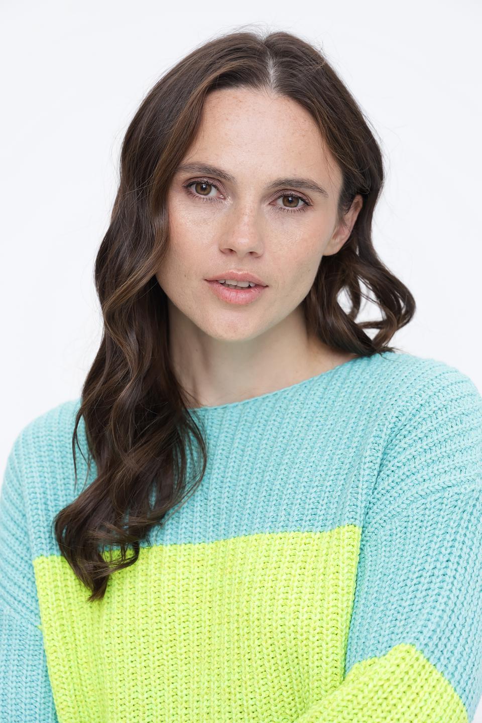 Пуловер Oui в полоску бирюзовый