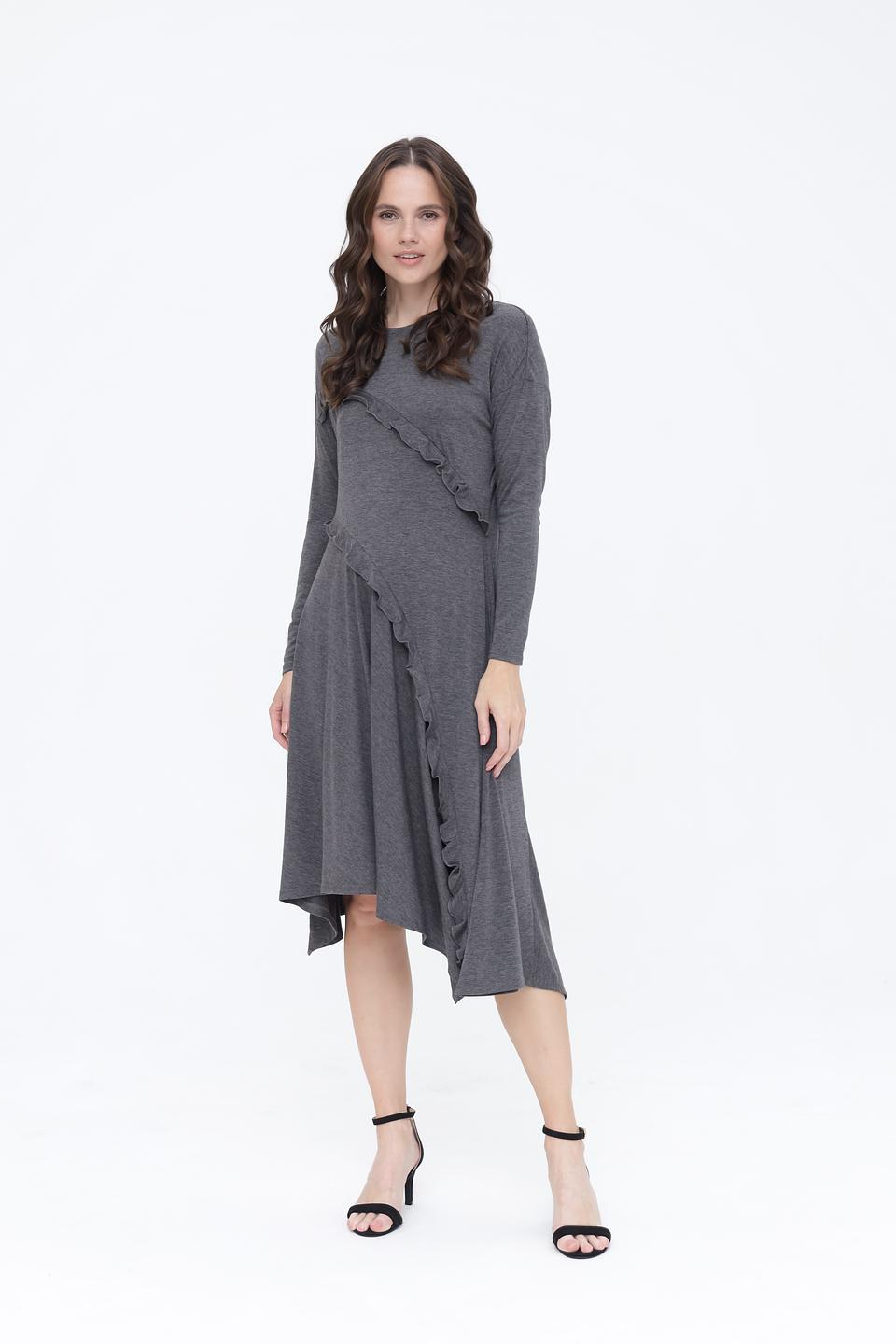 Платье Beatris с рюшами серое