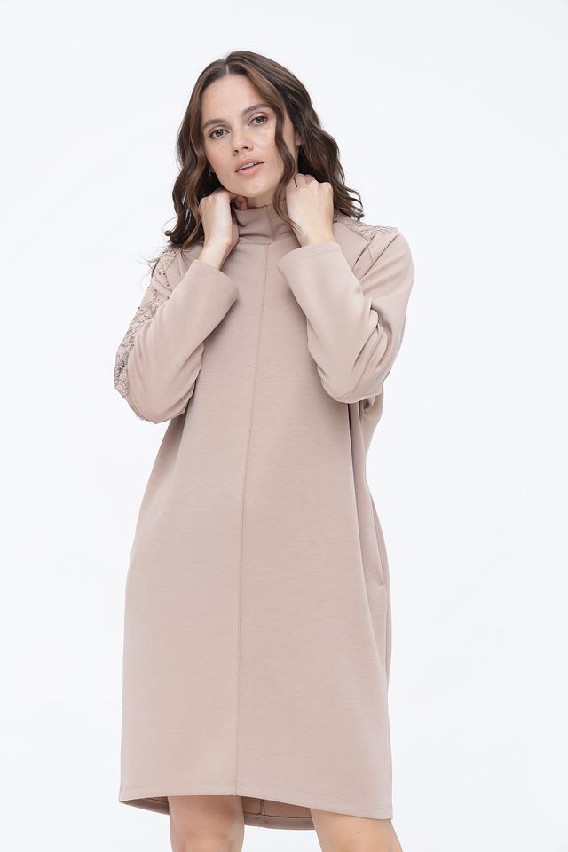 Платье Beatris с кружевом бежевое