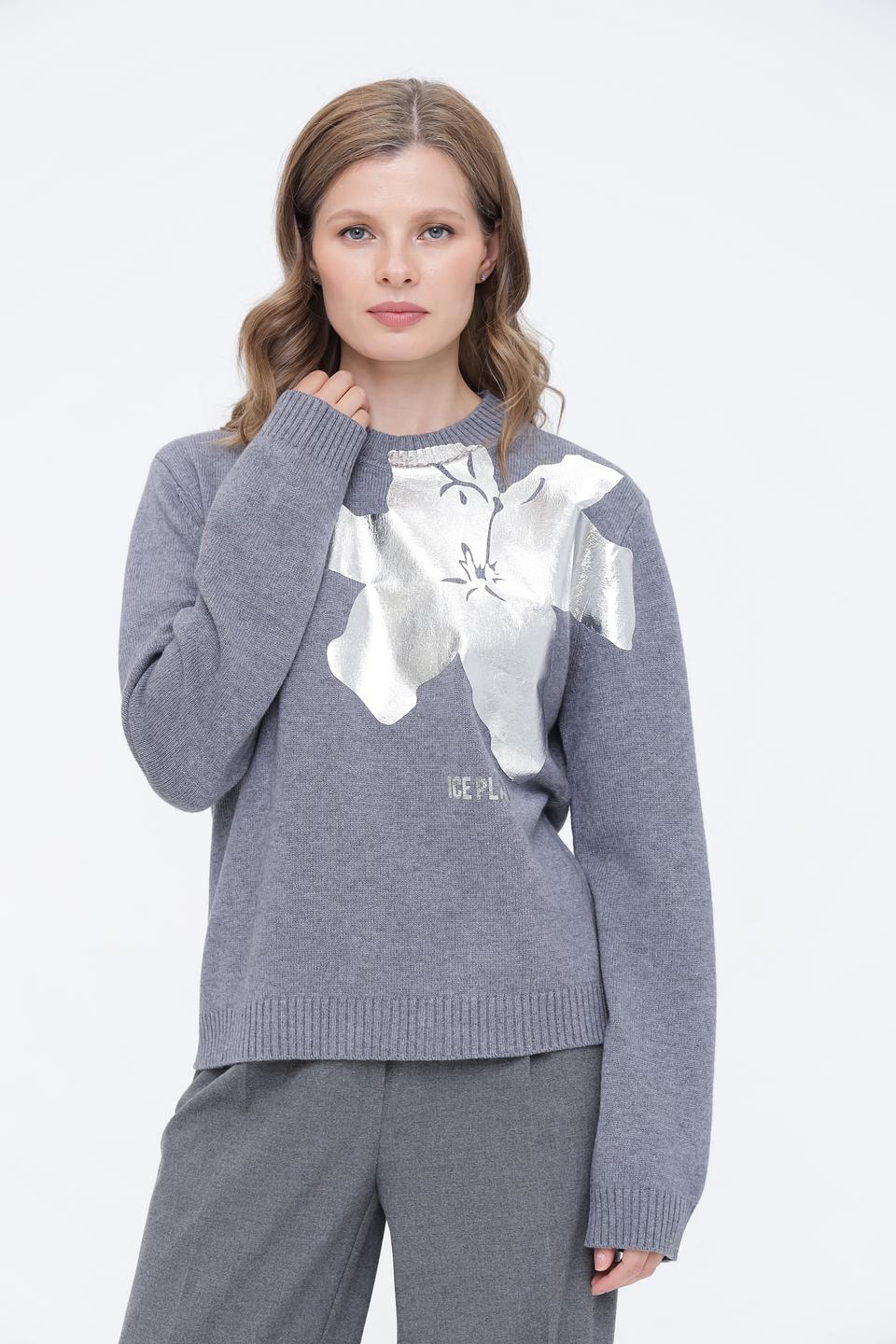 Джемпер Ice Play с лошадью серый