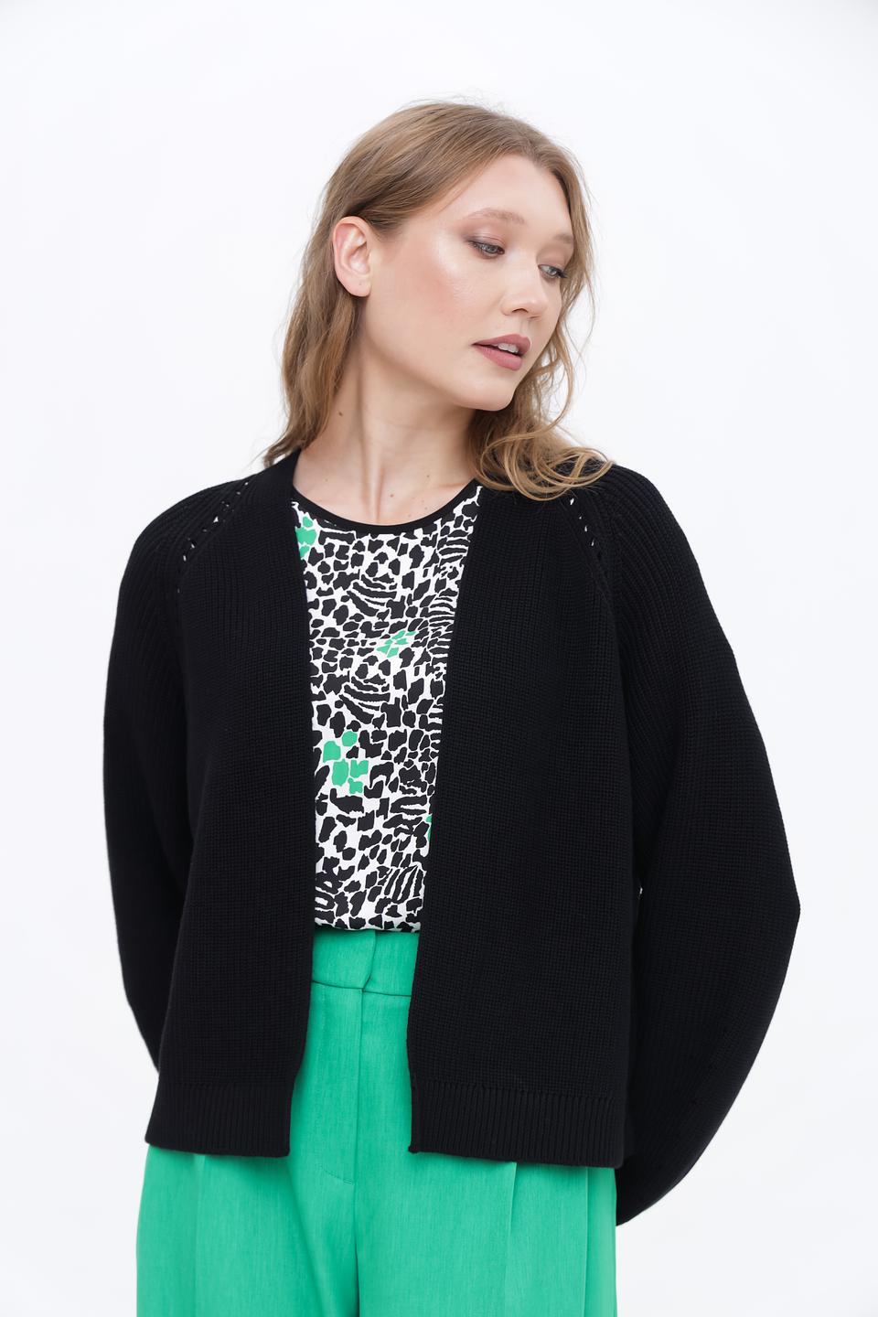 Кардиган Taifun чёрный с рукавами-фонариками