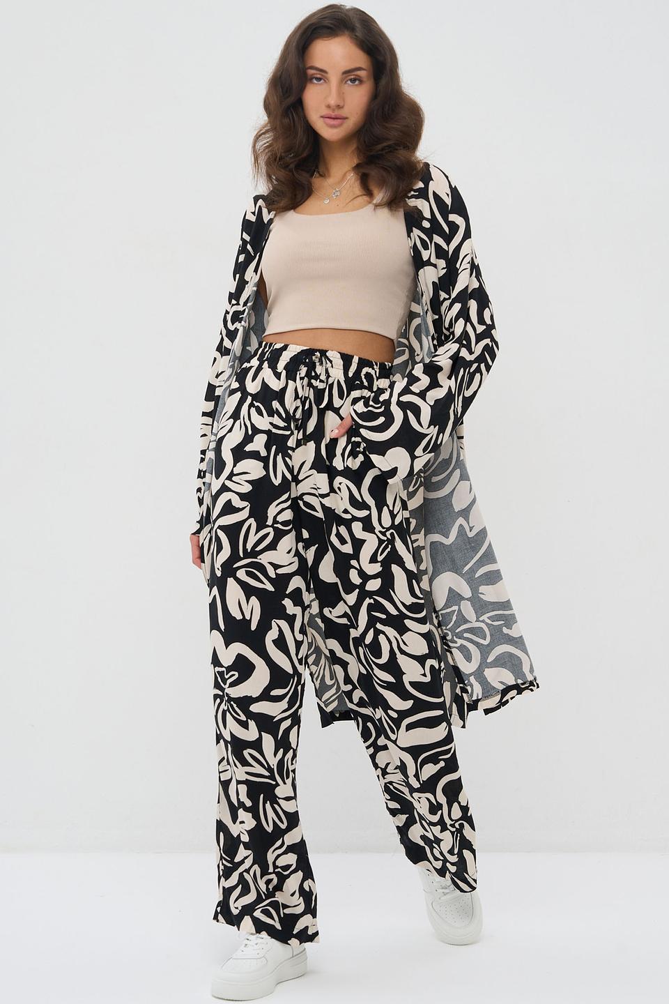 Брюки VAY с принтом чёрно-бежевый