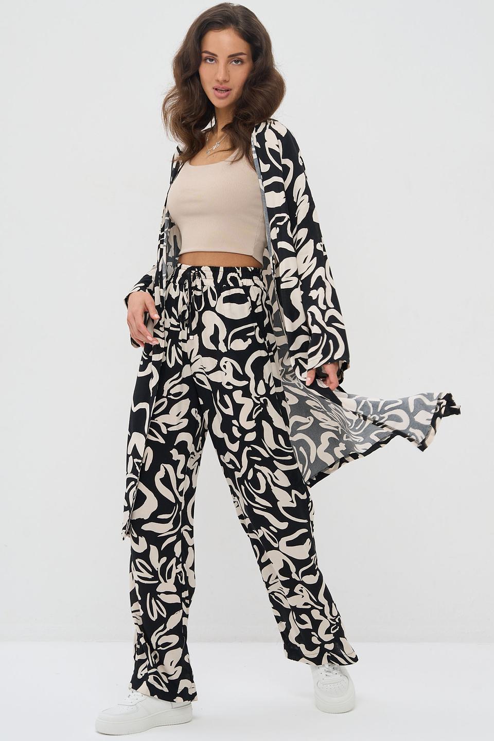 Брюки VAY с принтом чёрно-бежевый