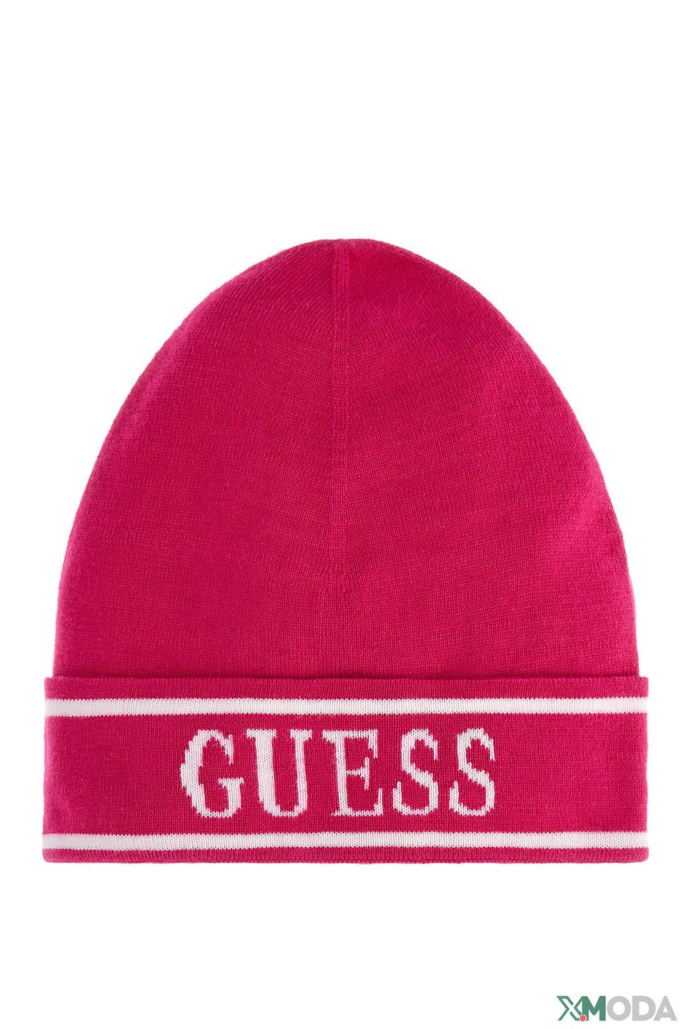 Шапка Guess малиновая с логотипом