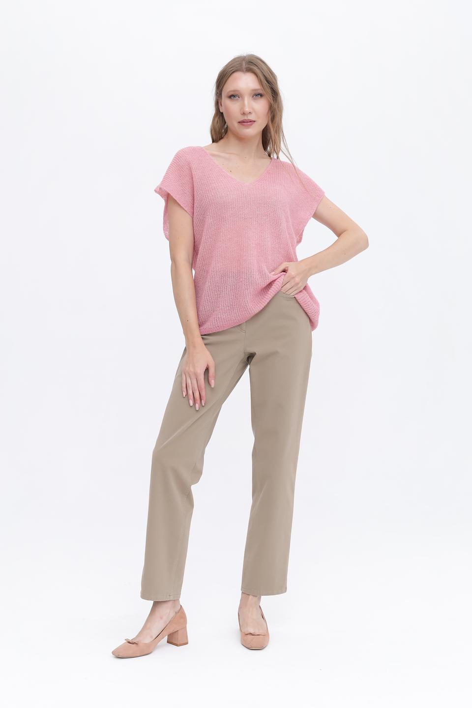 Жилет Lecomte розовый вязаный с V-образным вырезом