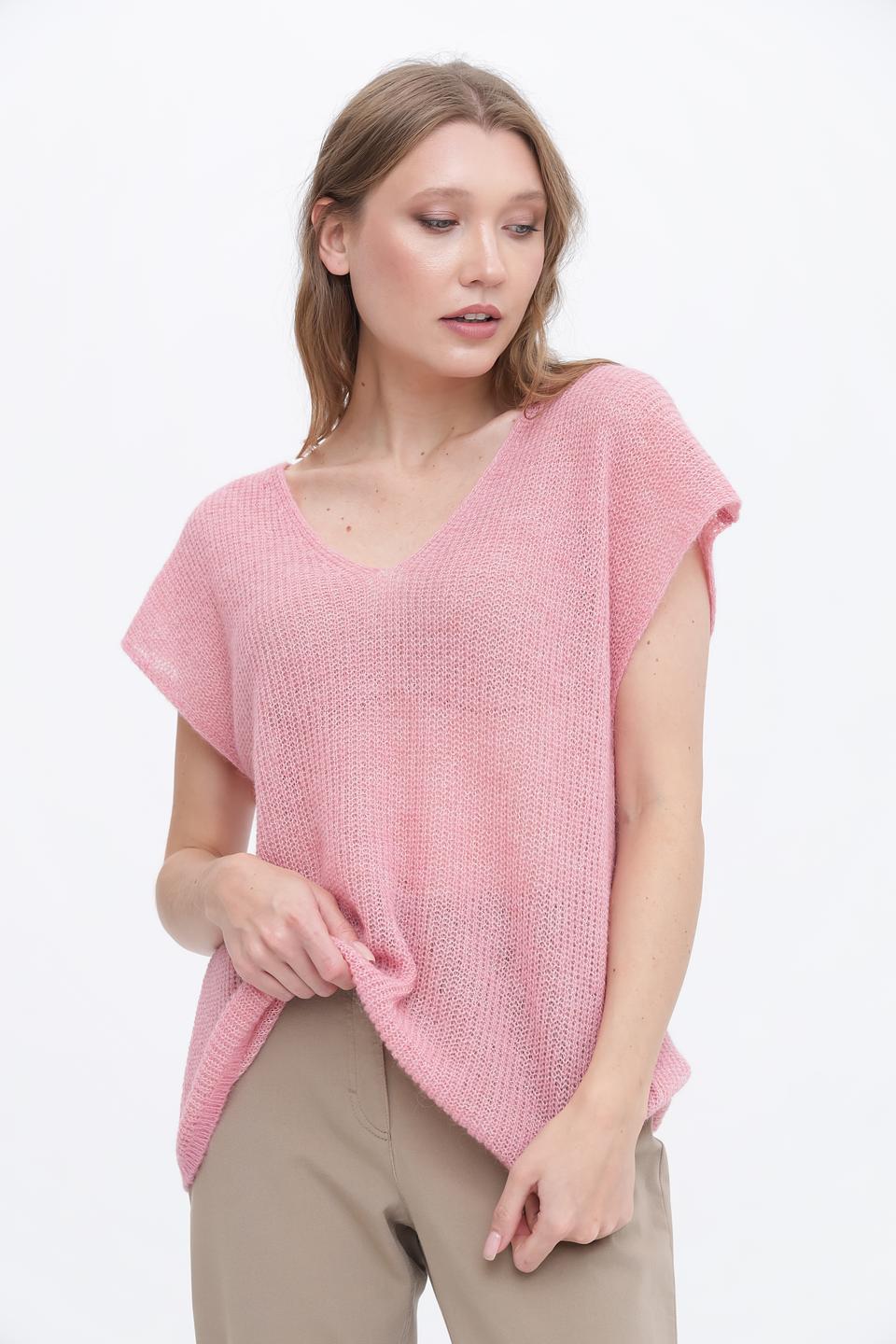 Жилет Lecomte розовый вязаный с V-образным вырезом