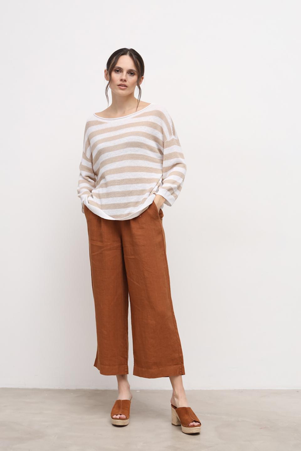 Пуловер Oui в полоску бежевый