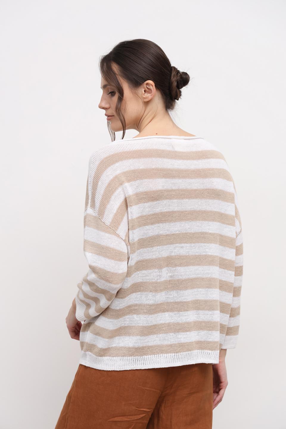 Пуловер Oui в полоску бежевый