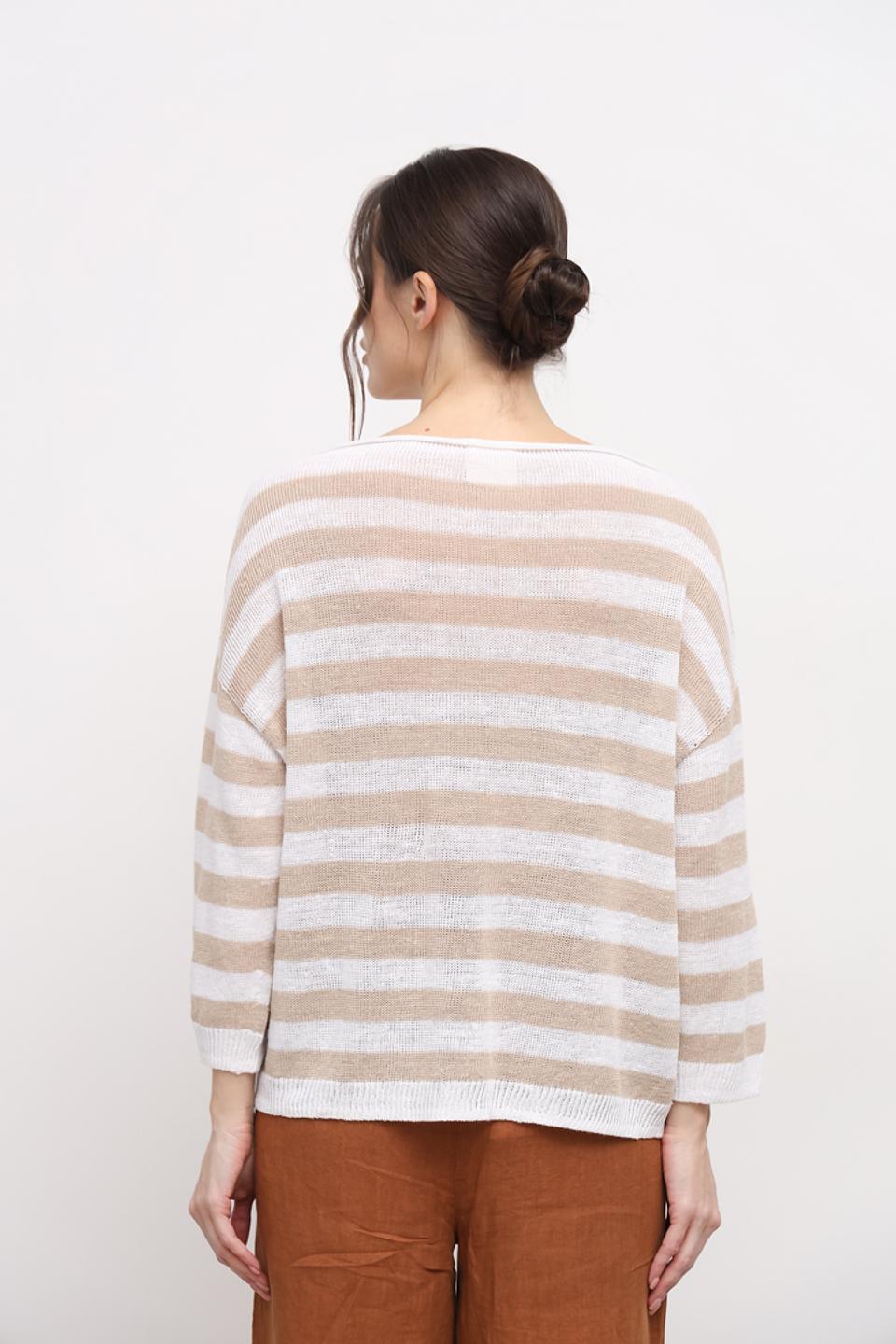 Пуловер Oui в полоску бежевый