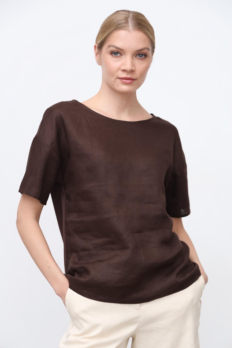 Блуза Oui из льна коричневая