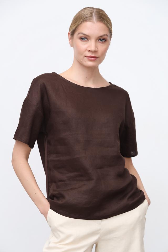 Блуза Oui из льна коричневая