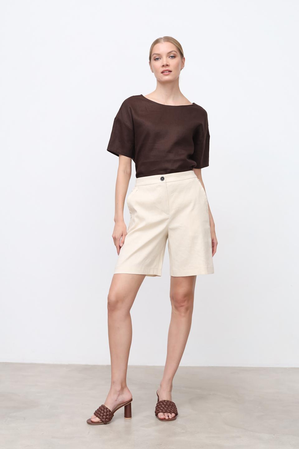 Блуза Oui из льна коричневая