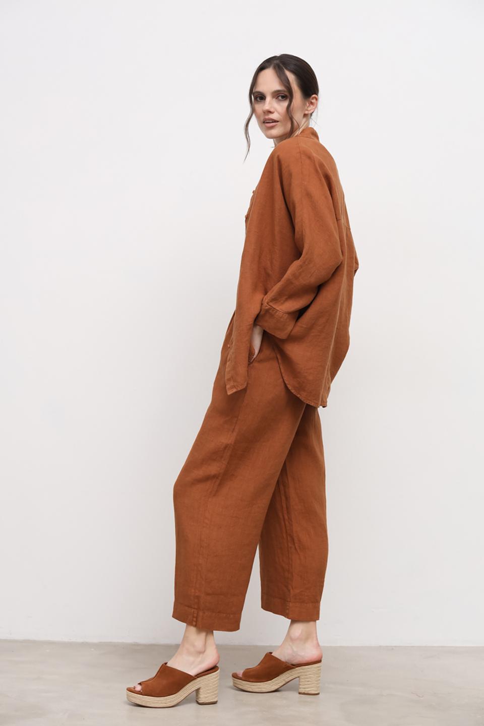 Брюки Oui льняные терракотовые