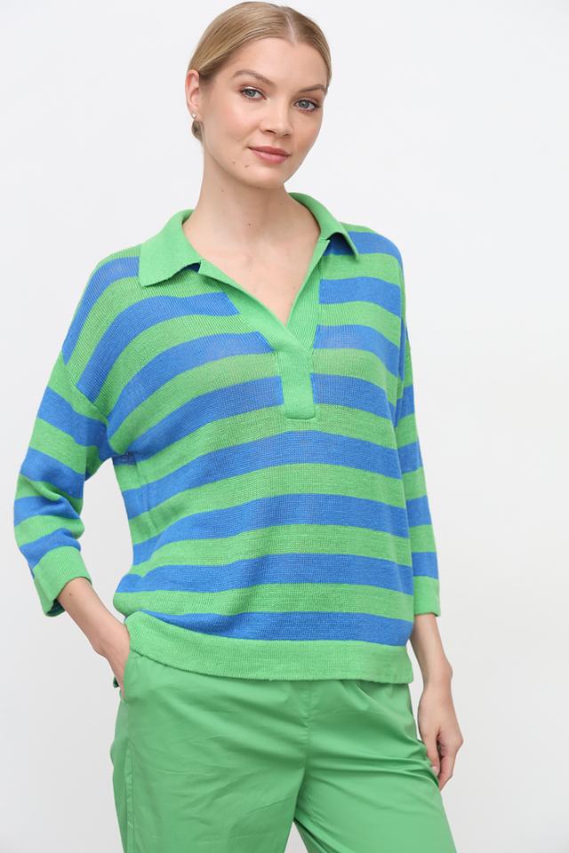 Пуловер Oui в полоску, зелёный