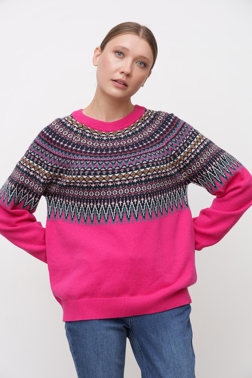 Пуловер Oui с узором малиновый