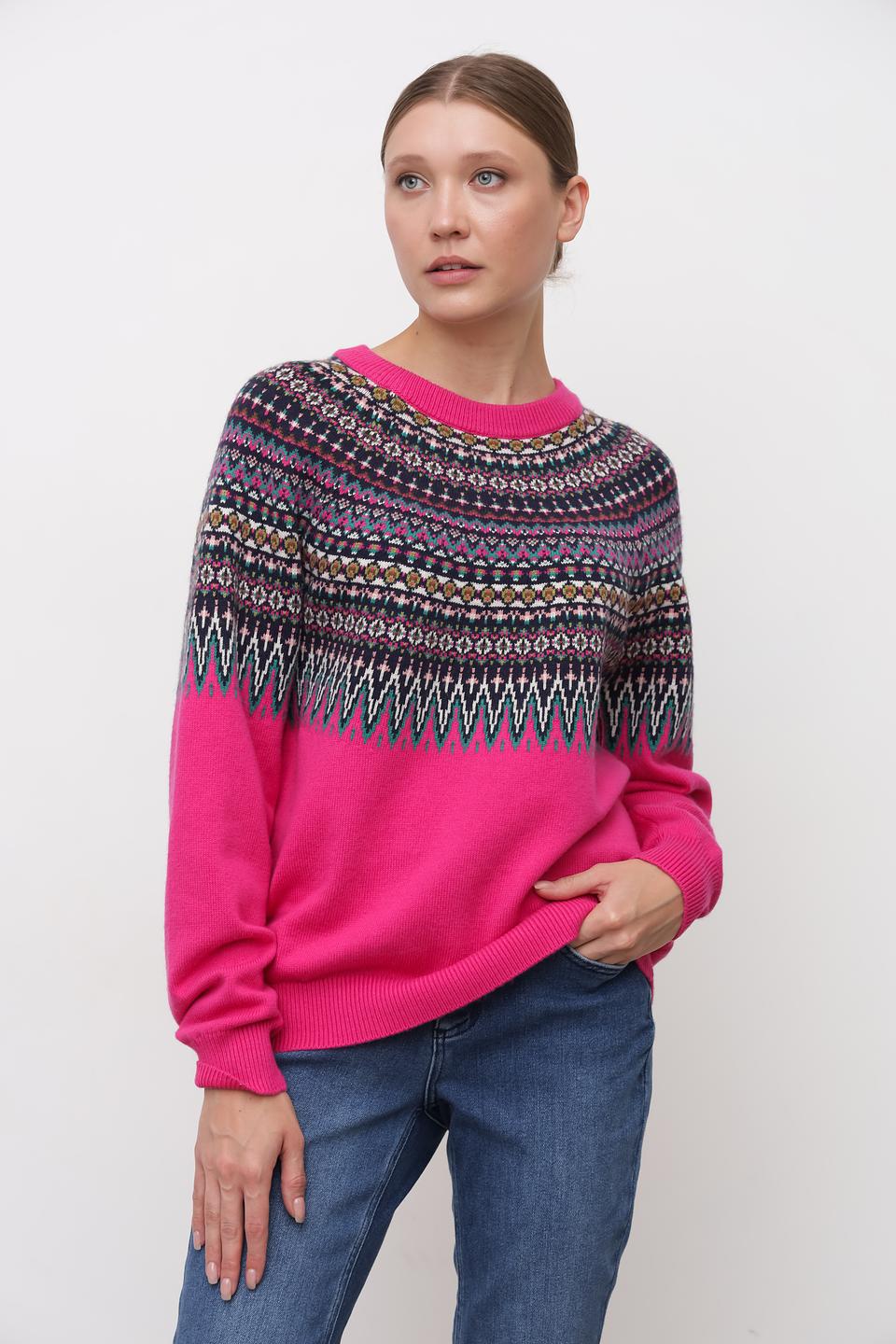 Пуловер Oui с узором малиновый